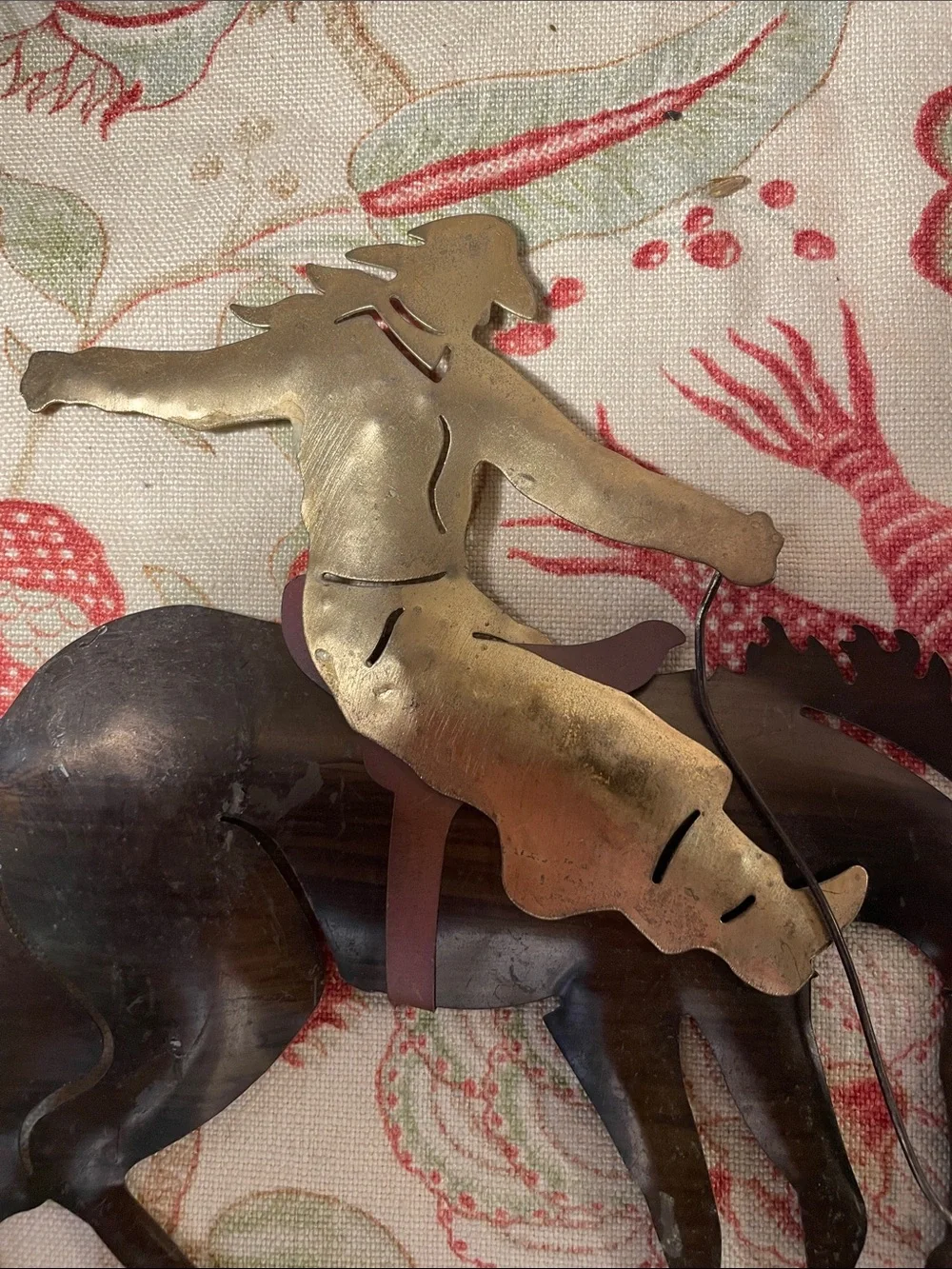 Cowboy on Bucking Horse Wall Art Brass and Dark Brown Western MCM Decor
